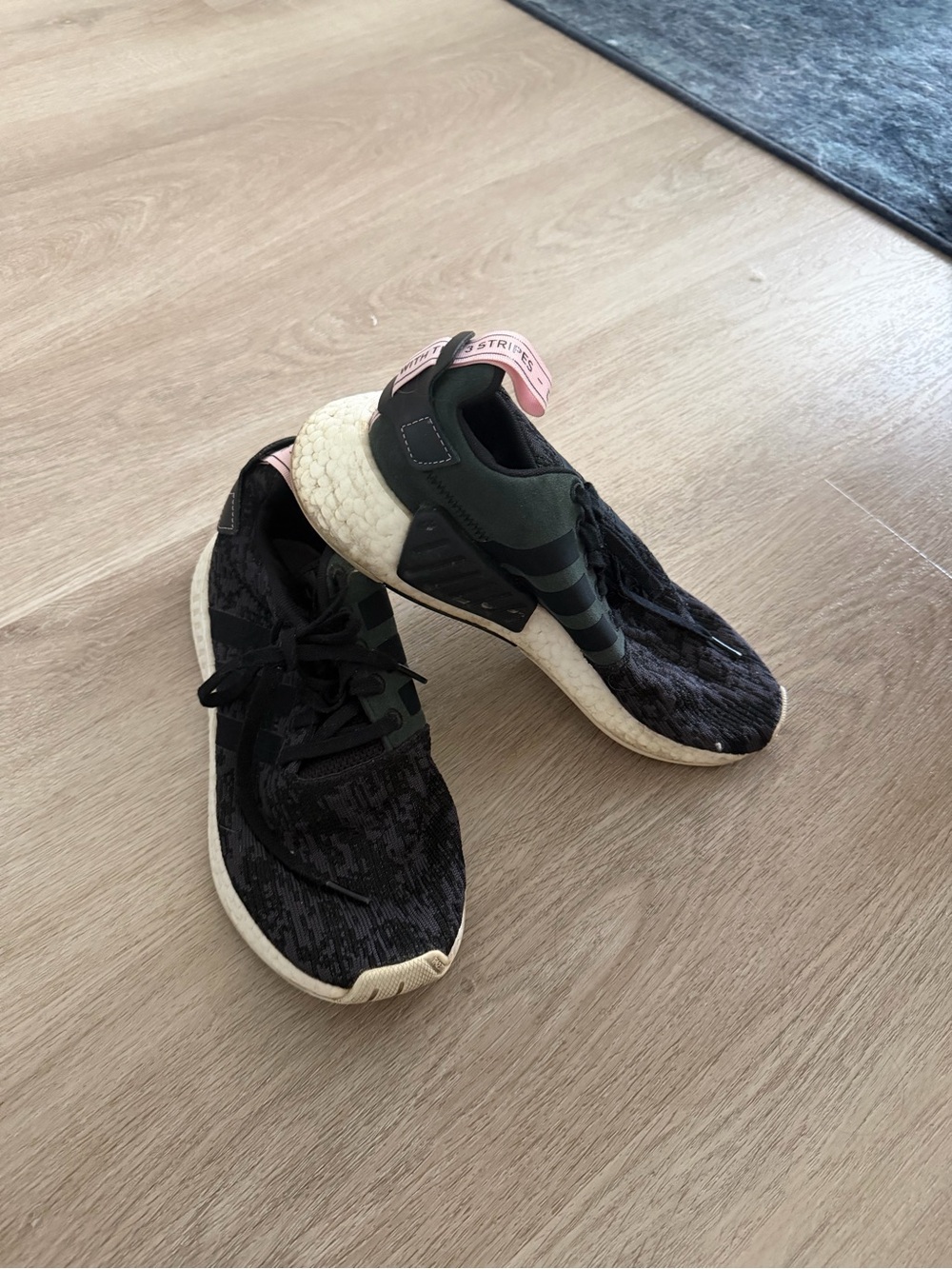 adidas Women's Black Knit Athletic Sneakers with Pink Heel Loop